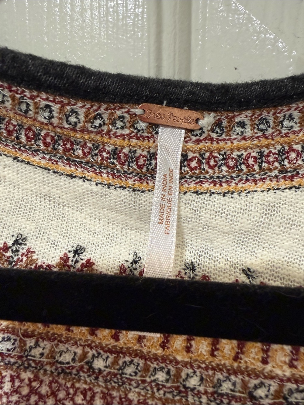 Free People Cream Snow Kisses - Boho Embroidered Tunic with Black Trim - Picture 6 of 14